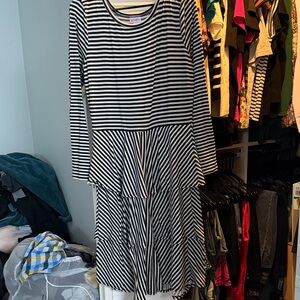 LuLaRoe Black and White Striped Long Sleeve Dress